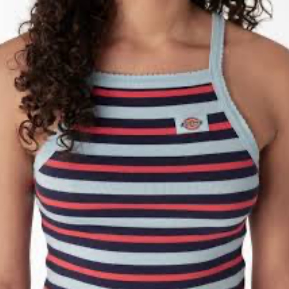 Y2K Dickies Blue and Red Striped Sleeveless Halter Crop Top